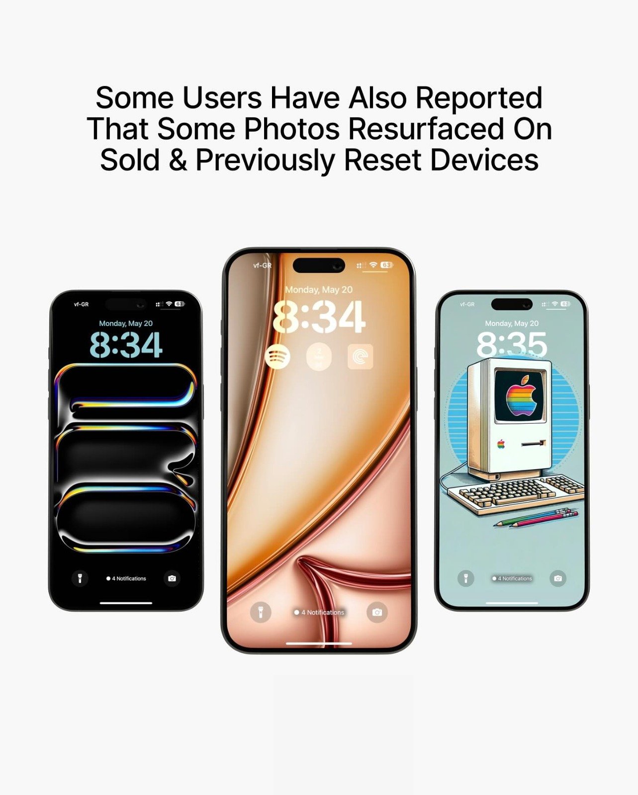Wiped iPhone Shows Deleted Photos? iOS Bug Baffles Experts iPhone message notification on a lock screen showing a conversation about deleted photos reappearing on a wiped device