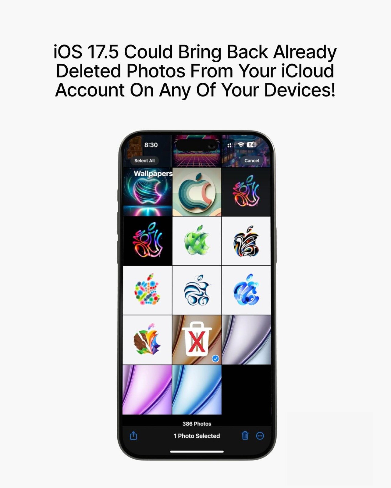 Deleted Photos Back on iPhone? Glitch Causes Spooky Resurrection! iPhone Photos app with a selection of deleted photos highlighted, including a photo with a ghost-like effect