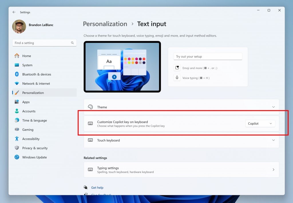 Windows 11 Copilot Key Customization Settings Windows 11 settings screen showing the option to customize the Copilot key.