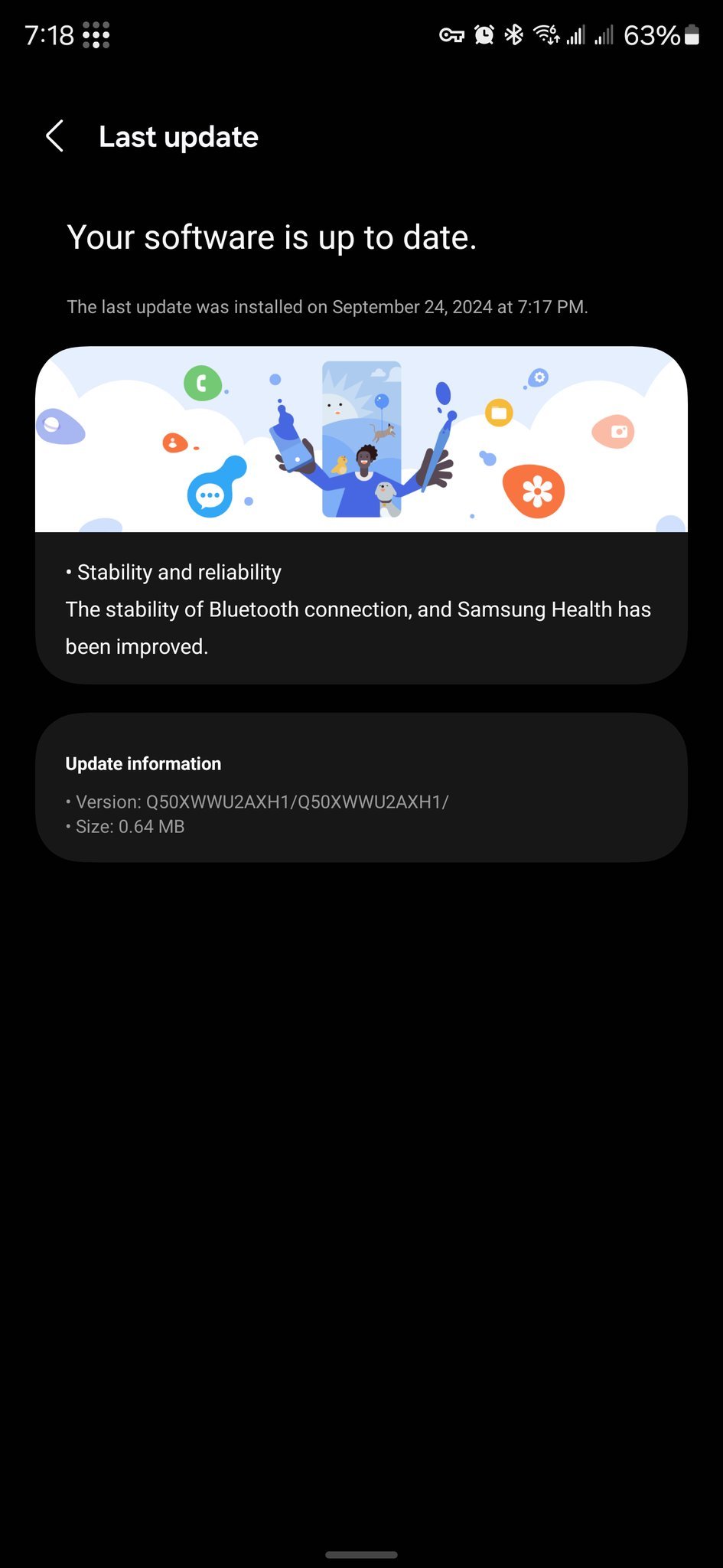 Samsung Galaxy Ring Software Update: Latest Version and Improvements Screenshot of Samsung Galaxy Ring software update screen with information about stability and reliability improvements