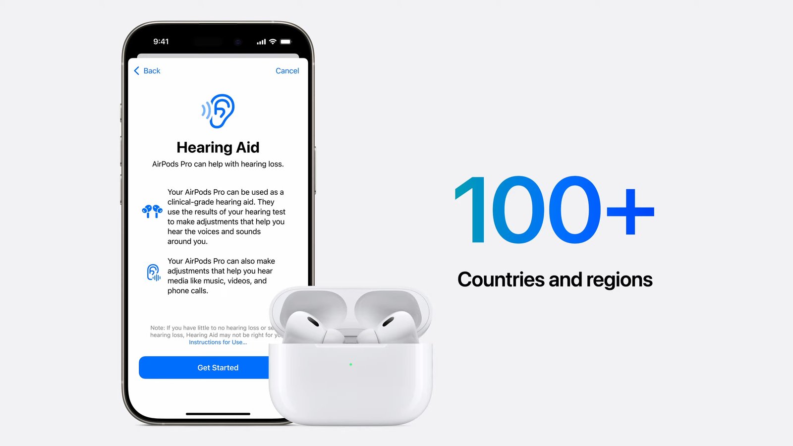 AirPods Pro: A Hearing Aid Solution AirPods Pro as Hearing Aids: 100+ countries and regions supported.