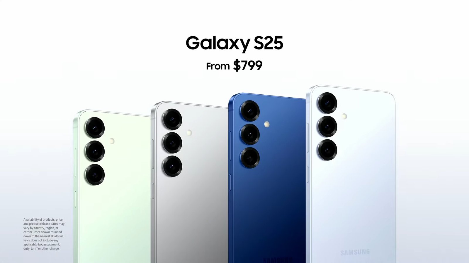 Introducing the Samsung Galaxy S25: Powerful Performance and Stunning Design Samsung Galaxy S25 smartphone in various colors showcasing its sleek design and camera system. Available from $799.