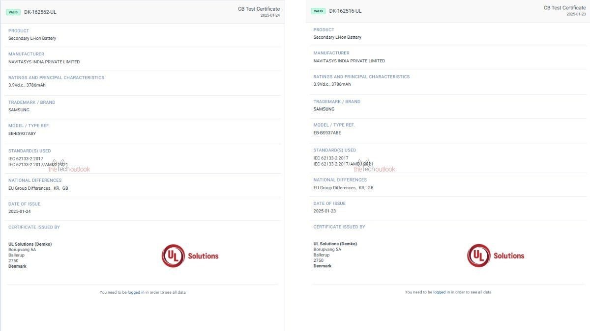Samsung S25 Edge Battery Capacity Confirmed via UL Certification UL Solutions certification showing 3900mAh battery for Galaxy S25 Edge