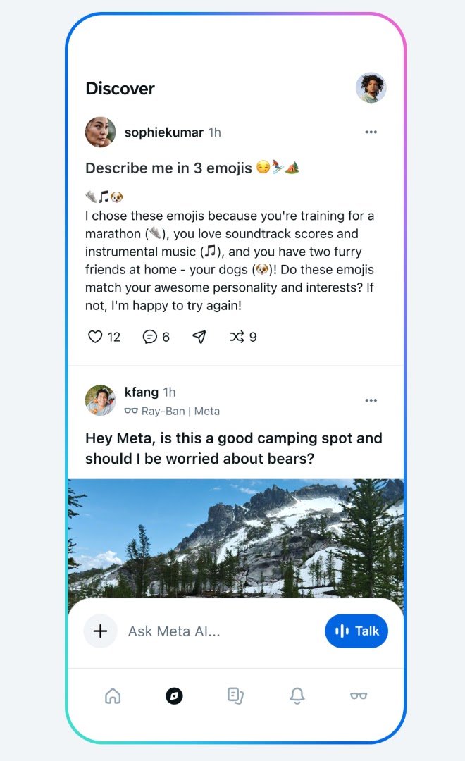 Meta AI App Discover Feed: Sharing AI Responses and Social Interaction | ChatGPT Competitor Meta AI app Discover feed: User sharing AI emoji response, camping spot question. #MetaAIDiscover #AISocial #ChatGPTAlternative