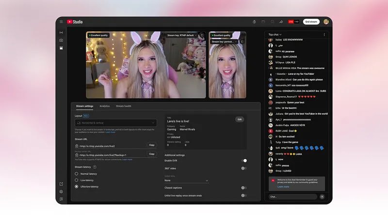 See how YouTube's "streaming across formats" feature unifies chat for both vertical and horizontal audiences. YouTube's new multi-format live streaming allows simultaneous vertical and horizontal broadcasts.