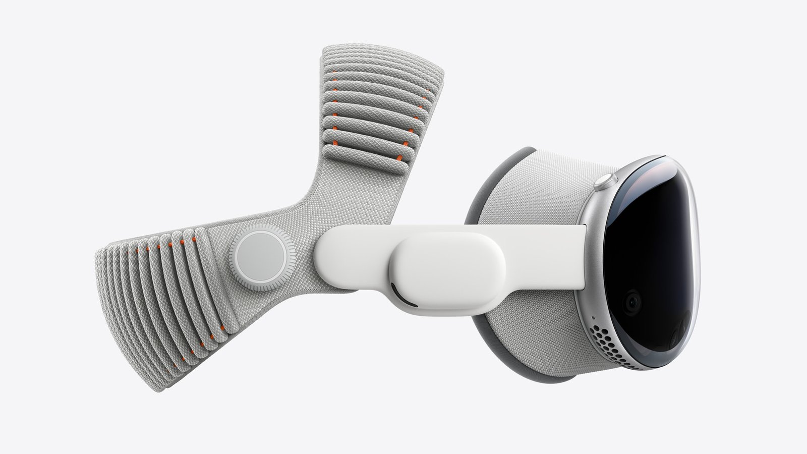 New Apple Vision Pro headband designed for all-day comfort. The redesigned comfort strap and dial on the upgraded Vision Pro.