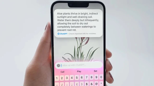 Visual intelligence on iPhone 16e: AI provides plant care advice via ChatGPT.