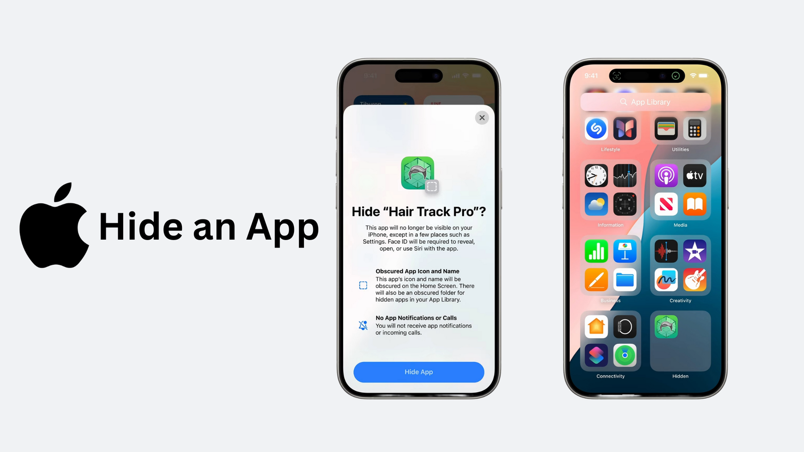 Keep it Private: Hiding Apps on iPhone iPhone screenshot showing option to hide the app 'Hair Track ProiPhone screenshot showing option to hide the app 'Hair Track Pro