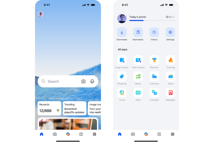 Bing Mobile App: Your Gateway to Free AI Video Creation Bing Mobile app screenshots showing search bar and menu with access to Image Creator and Video Creator. Demonstrates how to navigate to Bing Video Creator.