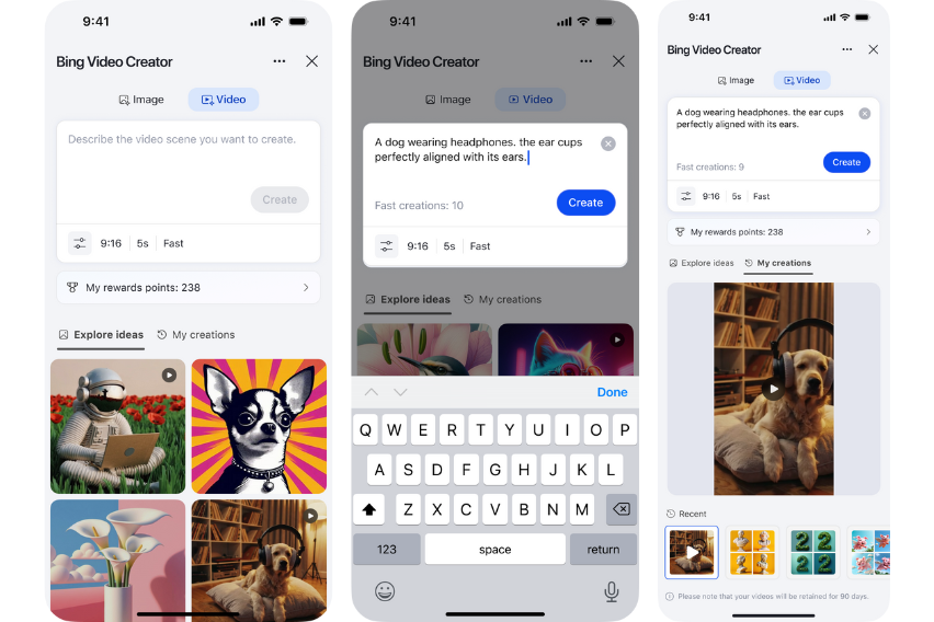 Bing Video Creator: Free AI Video Generation with Sora on Mobile Bing Video Creator mobile app interface showing how to generate free AI videos with Sora from text prompts.