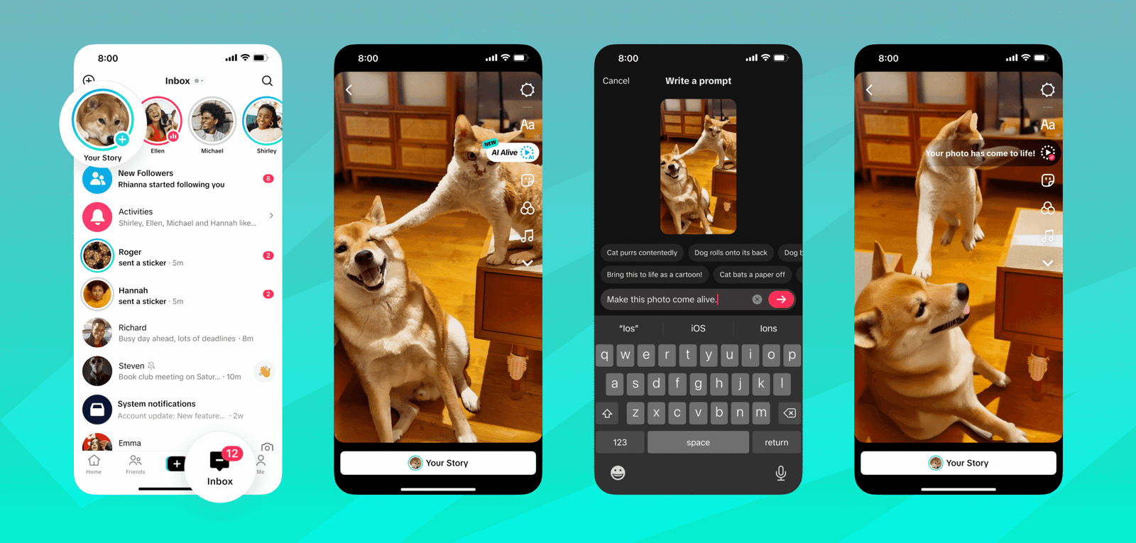 TikTok AI Alive Feature: See how a prompt animates a dog photo to video. TikTok AI Alive: Dog photo transformed into animated video with cat paw prompt. #TikTokAI #AIAlive #PhotoToVideo