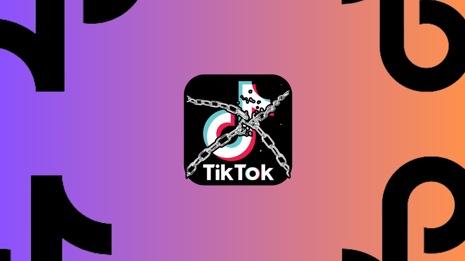TikTok Ban Visual: App Logo with Chain, US Market Delay. TikTok app logo with chain overlay, representing potential ban in US market.