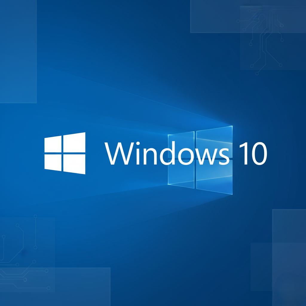 End of life for Windows 10 OS: Upgrade for security now. The official Windows 10 logo on its iconic blue wallpaper.
