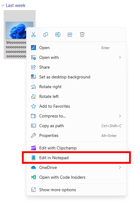 The Edit in Notepad on Windows 11